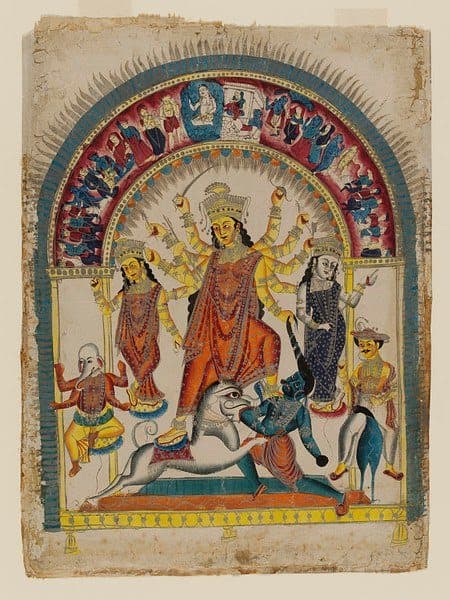A painted folio of the family group, the paper foxed and cracked with age
