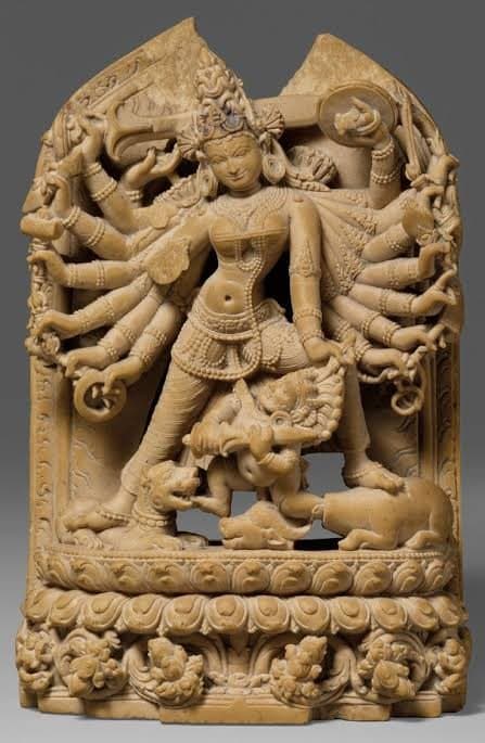A stone Mahishasuramardini carved in the Pala and Sena manner