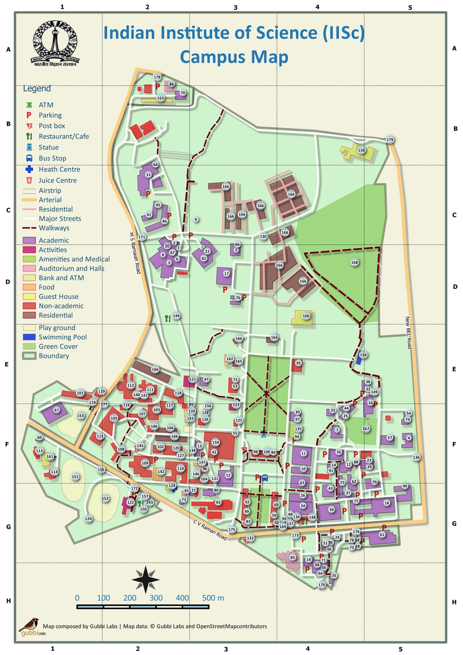 The Indian Institute of Science campus map, with the pandal marked at the Tata Memorial Club ground