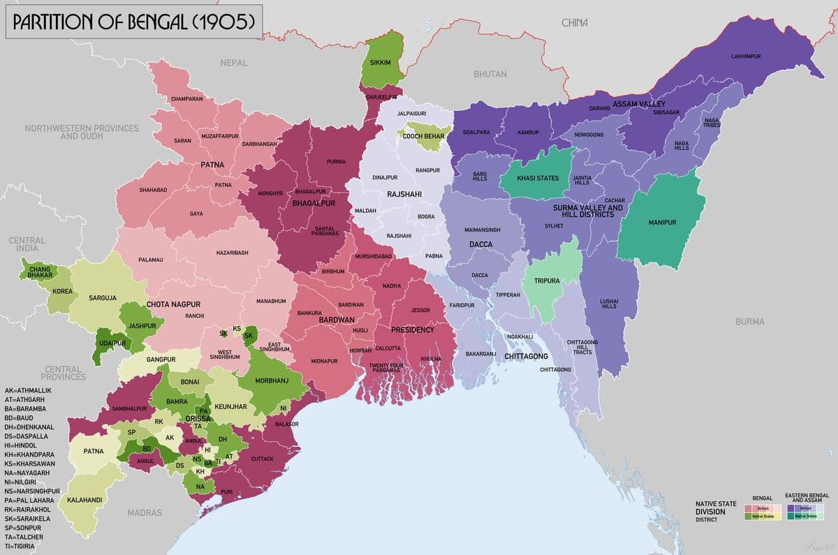 Map of the 1905 Partition of Bengal