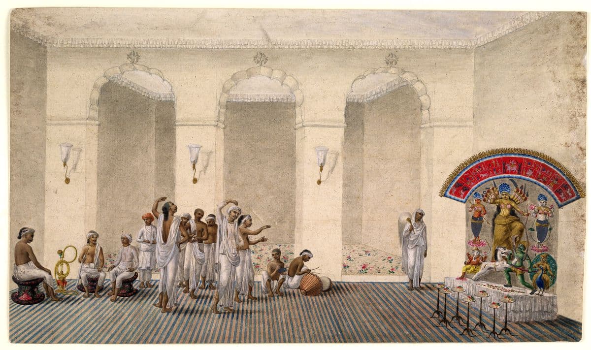 Durga Puja, watercolour, Patna style, 1809